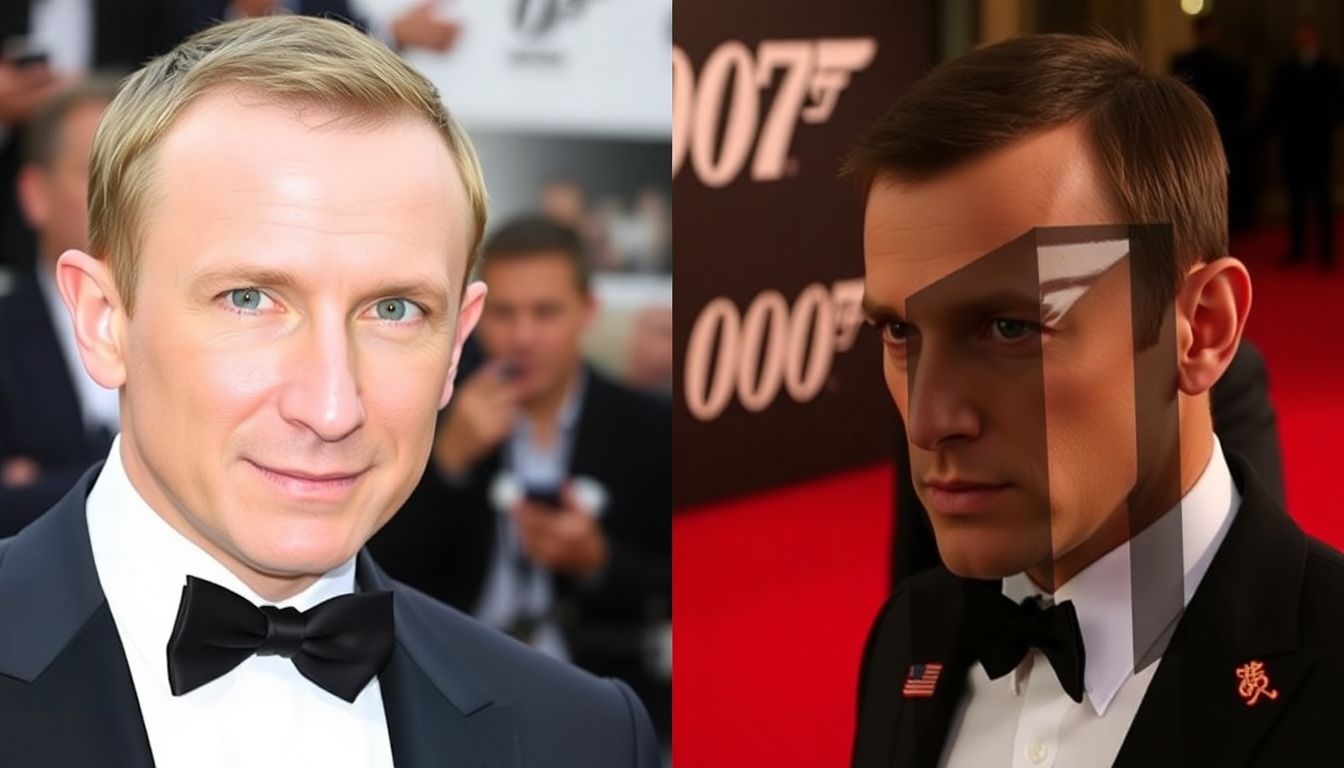 A side-by-side comparison of Daniel Craig's early look and his first Bond look at the Casino Royale premiere.