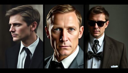 A captivating image of Daniel Craig, showcasing his style evolution from his early days to his post-Bond era, with a focus on his iconic Bond looks and his recent high-fashion choices.