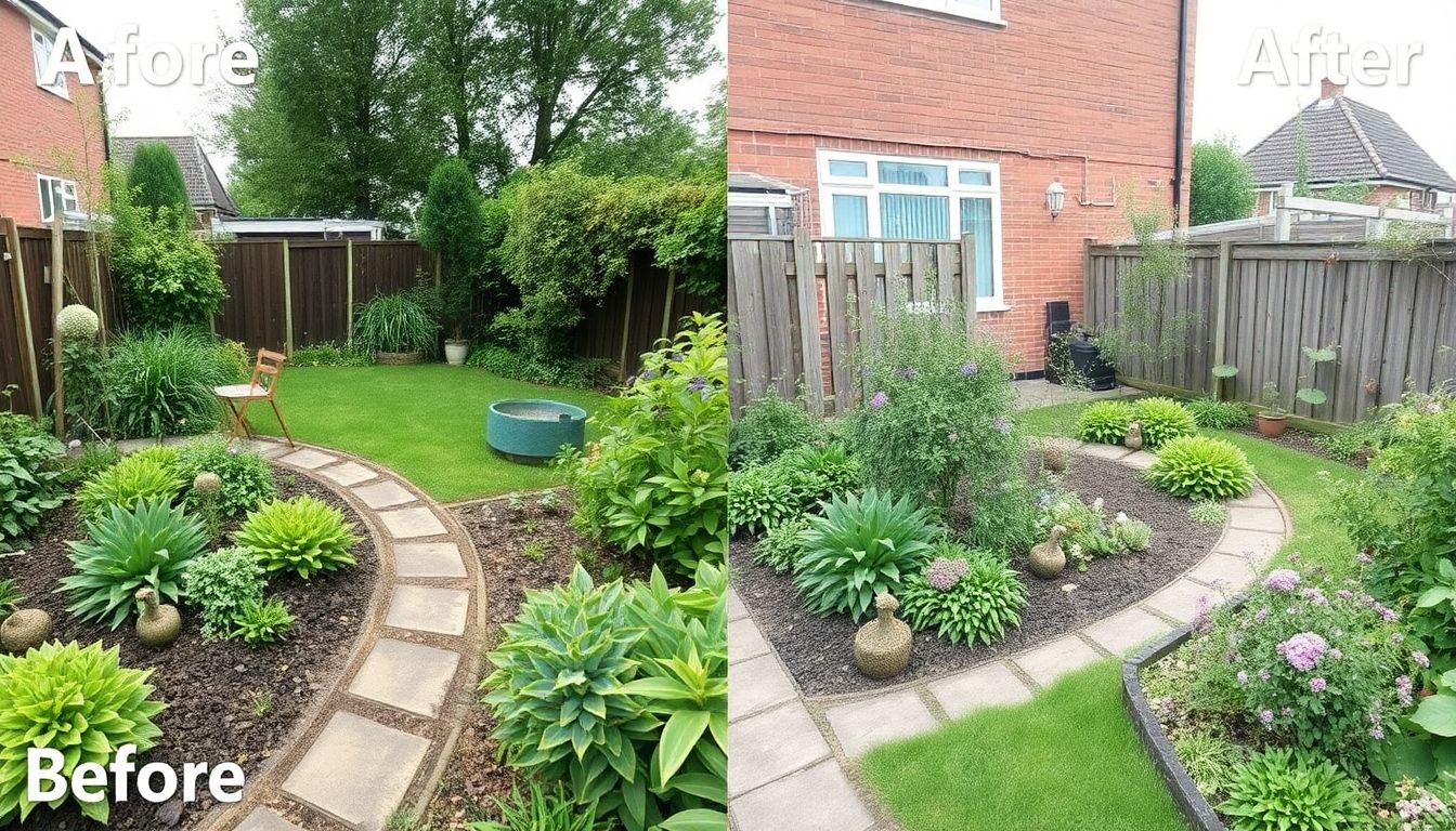 A before-and-after comparison of a reader's garden, showing how they've transformed it into a wildlife-friendly space.