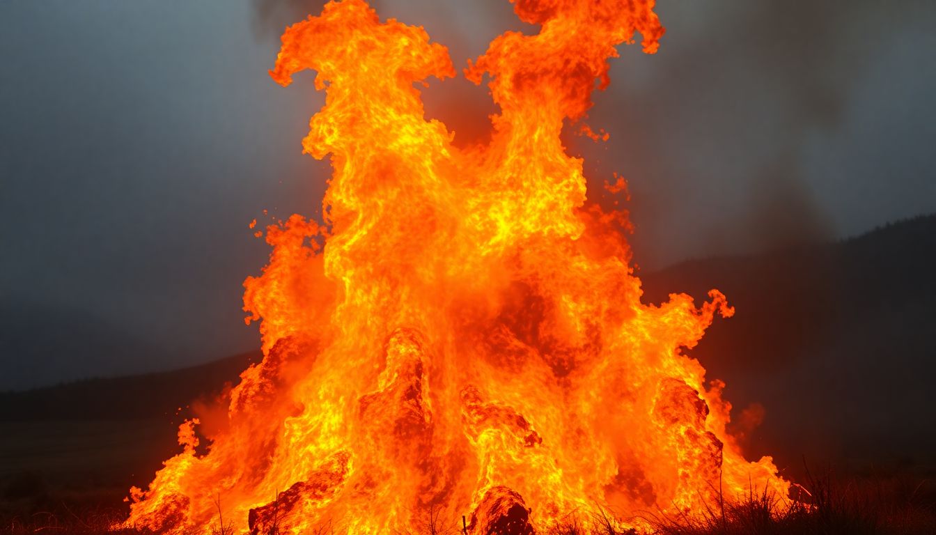 Create an image of the Marshall Fire in full force, with flames as tall as houses and strong winds fanning the blaze.