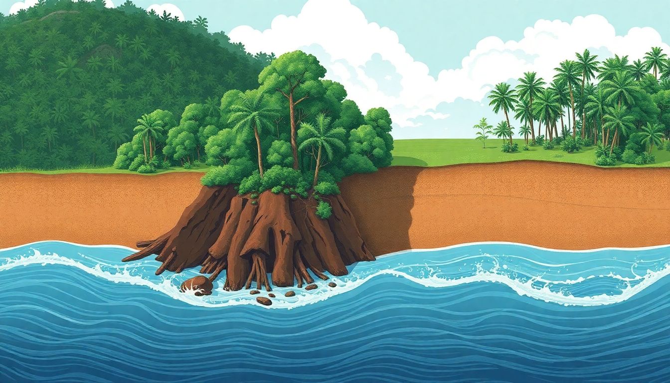 Illustrate the environmental degradation caused by poorly planned recovery efforts, such as deforestation and coastal erosion.