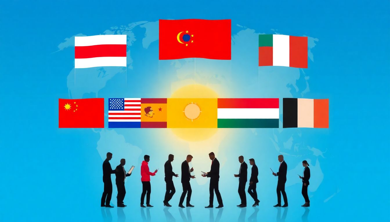 Create an image that symbolizes international cooperation, with representatives from different countries working together on emergency response strategies.