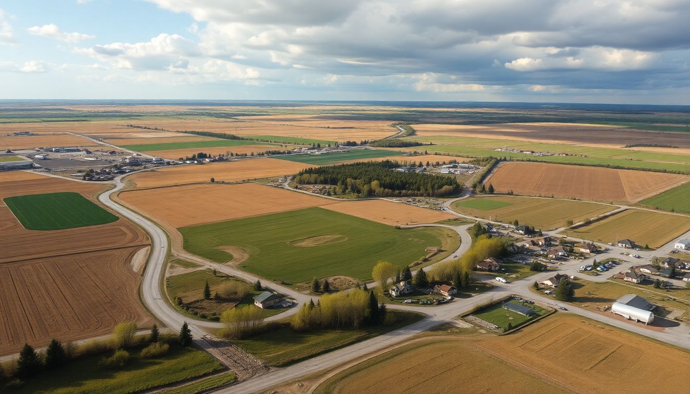 Create an image of a restored North Dakota landscape, with new infrastructure and a thriving community, symbolizing hope and resilience.