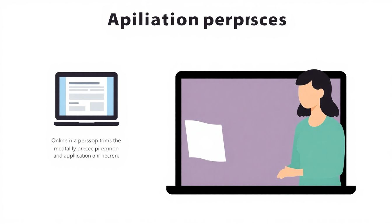 Generate an image illustrating the application process, with a focus on online and in-person options.