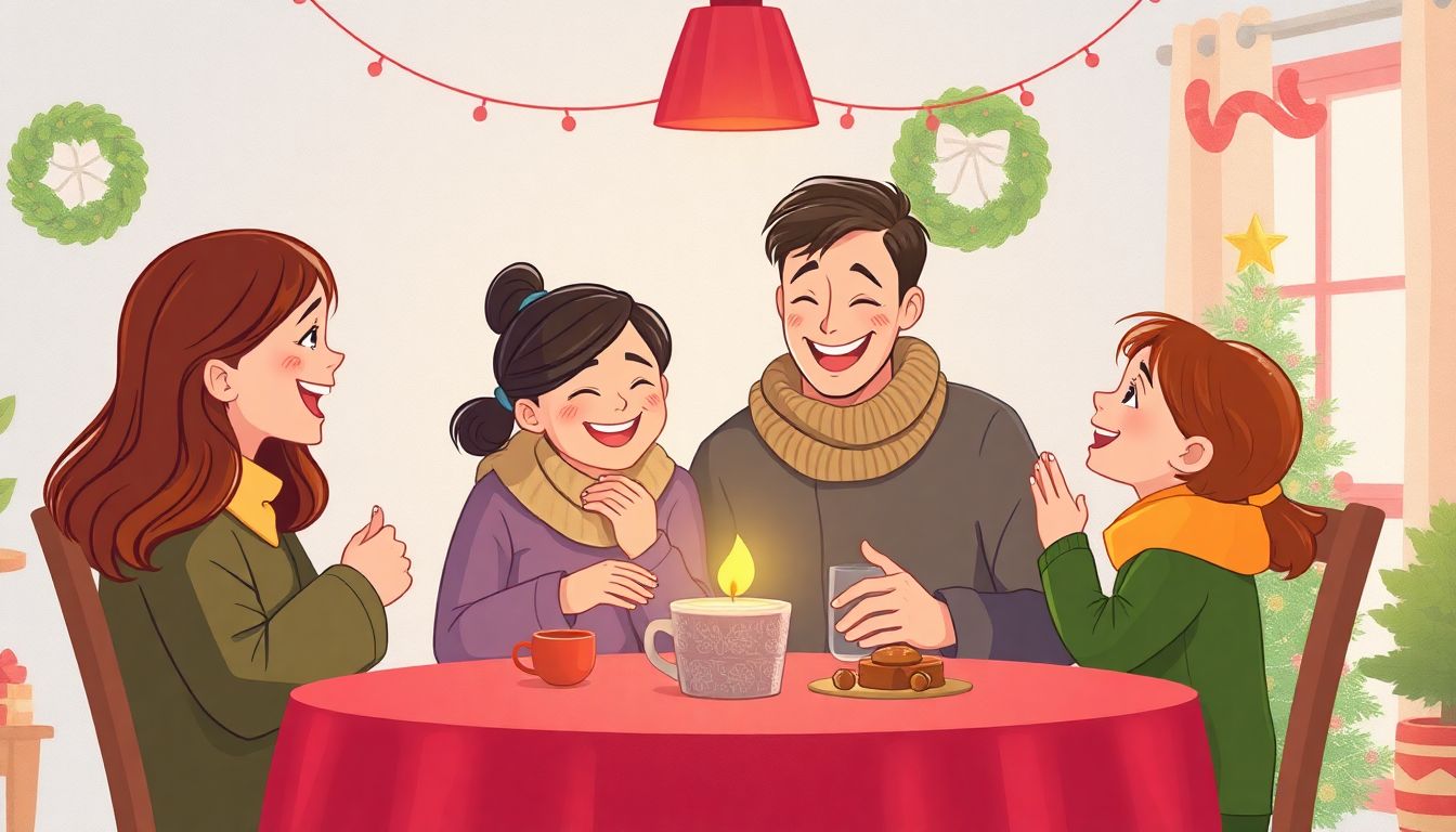 A hopeful illustration of a family reuniting during the holidays, with a focus on the joy and warmth of the moment.