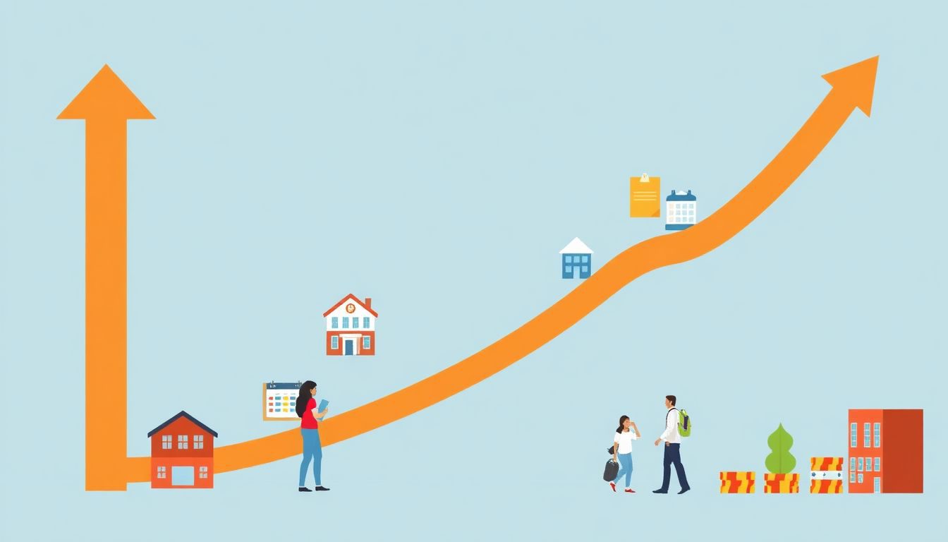 Create a visual representation of a financial graph showing a steep decline, with icons of schools and students affected by the crisis.