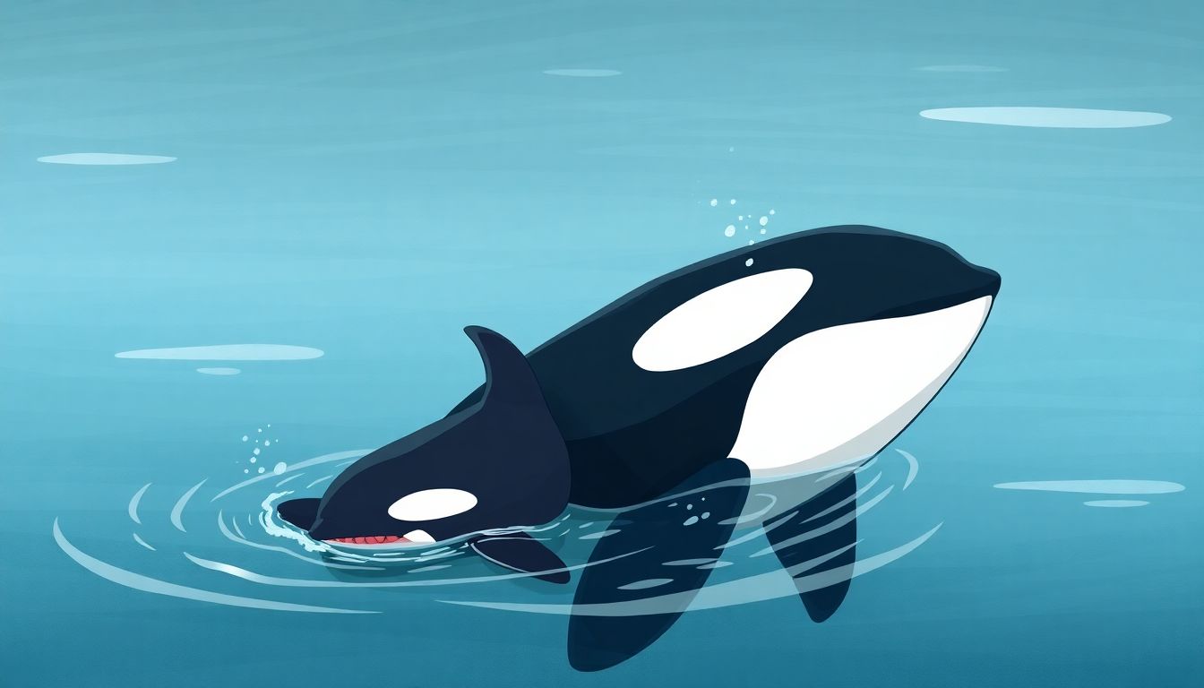 Create an illustration of the new orca calf, J61, swimming beside its mother, Tahlequah, with a sense of hope and wonder.