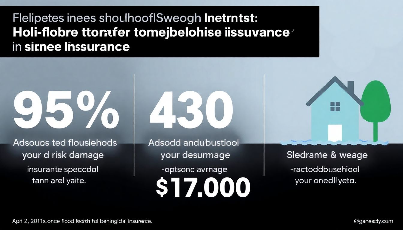 An infographic showing the percentage of households at risk of flood damage without adequate insurance, with a focus on the average $7,000 shortfall.