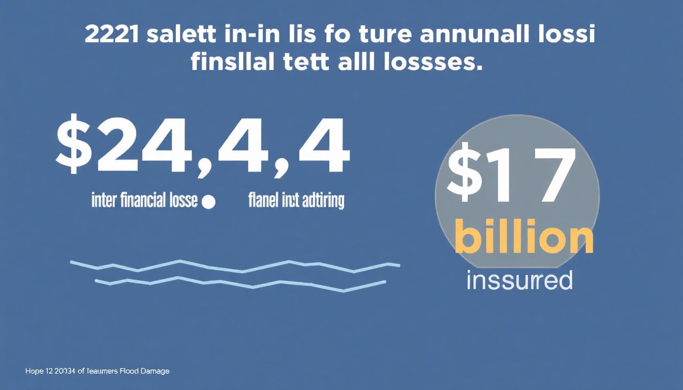 A visual representation of the $24.4 billion in future annual financial losses due to flood damage, with a highlight on the $17 billion that is uninsured.