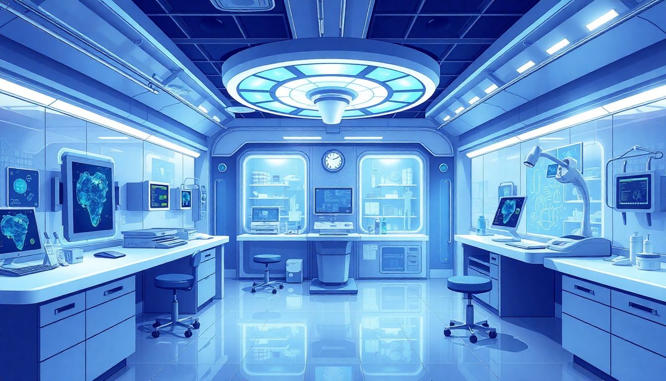 Illustrate a futuristic medical lab with advanced technology, highlighting the hope and innovation in healthcare.