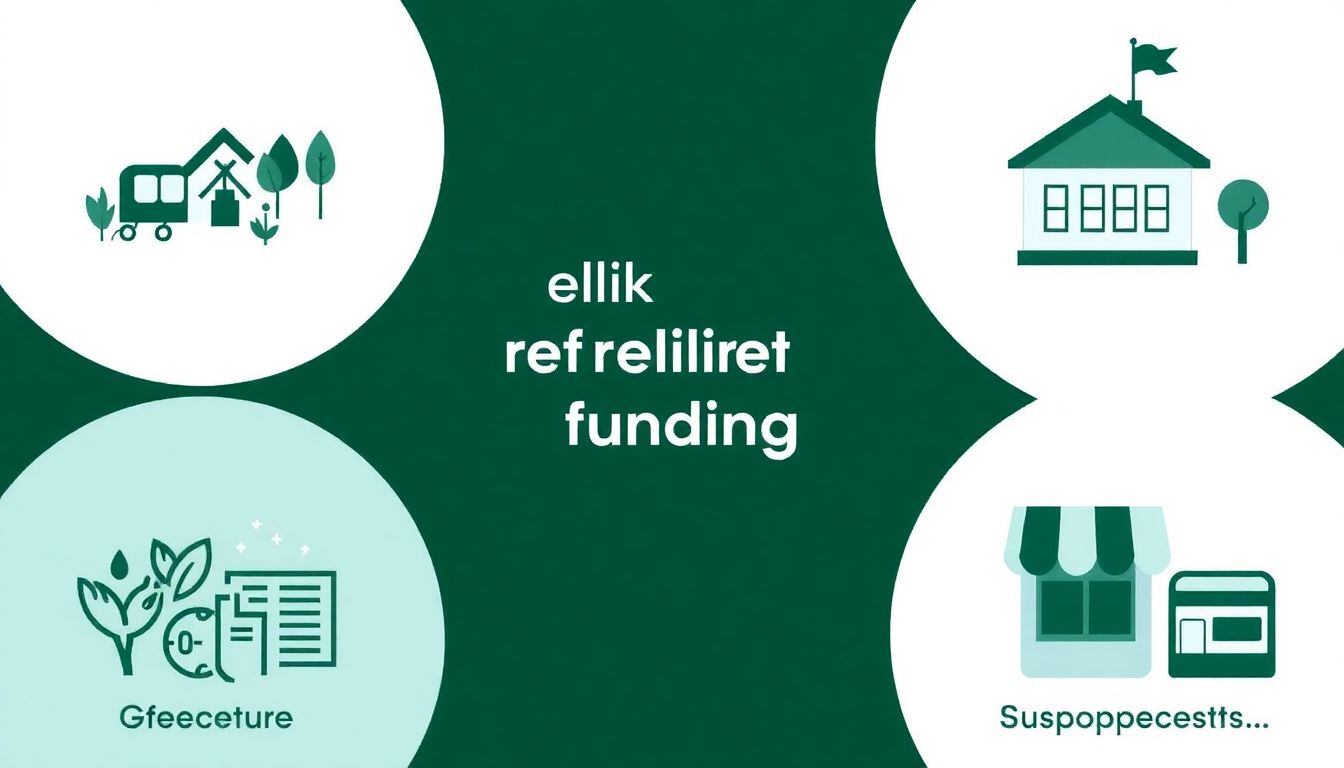 A visual representation of different sectors benefiting from the relief funding, with icons for agriculture, infrastructure, and small businesses.