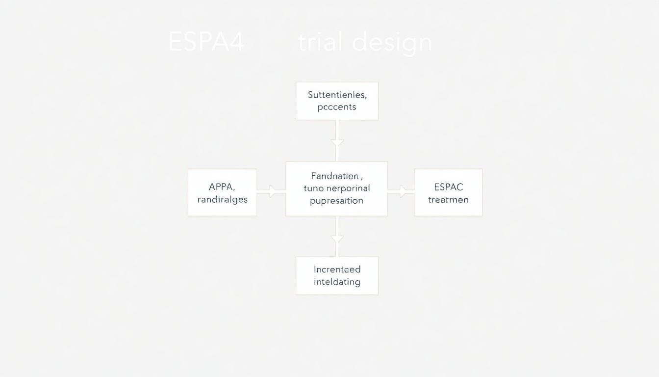 Illustrate a flowchart of the ESPAC4 trial design, highlighting the randomization process and the two treatment arms.