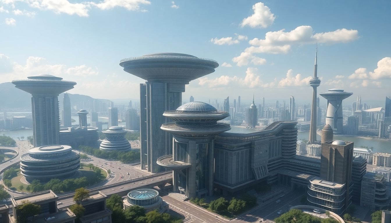 A futuristic cityscape with advanced infrastructure designed to withstand natural disasters.