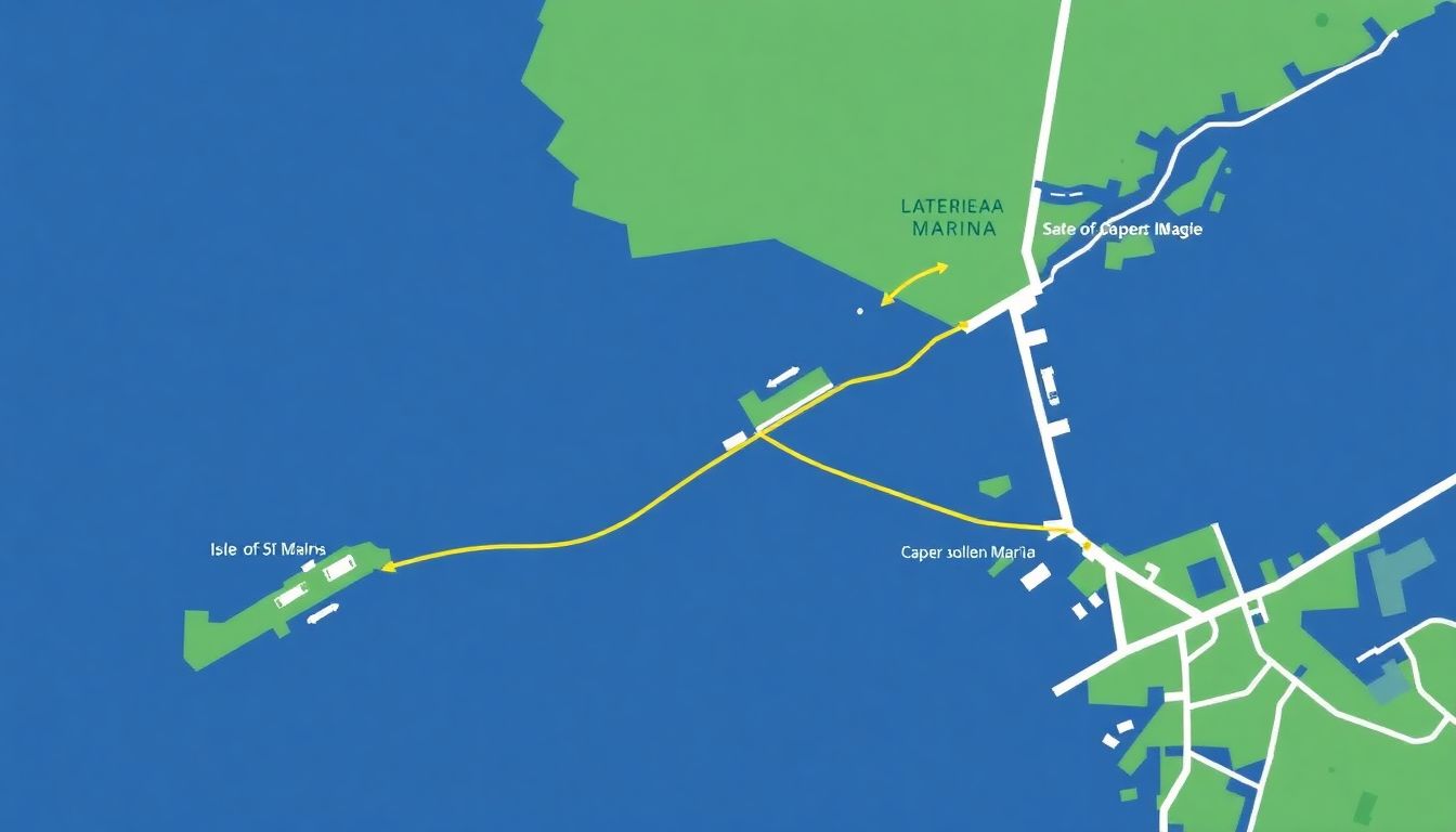 Illustrate a map showing the routes to Capers Island from Isle of Palms Marina and Gadsdenville Public Boat Landing.