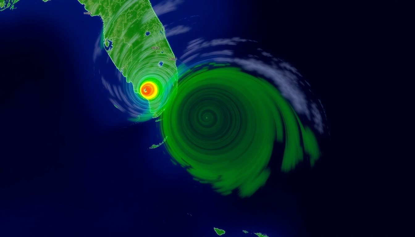 Generate an image of a radar map of Hurricane Milton approaching Florida, with emphasis on the affected counties.