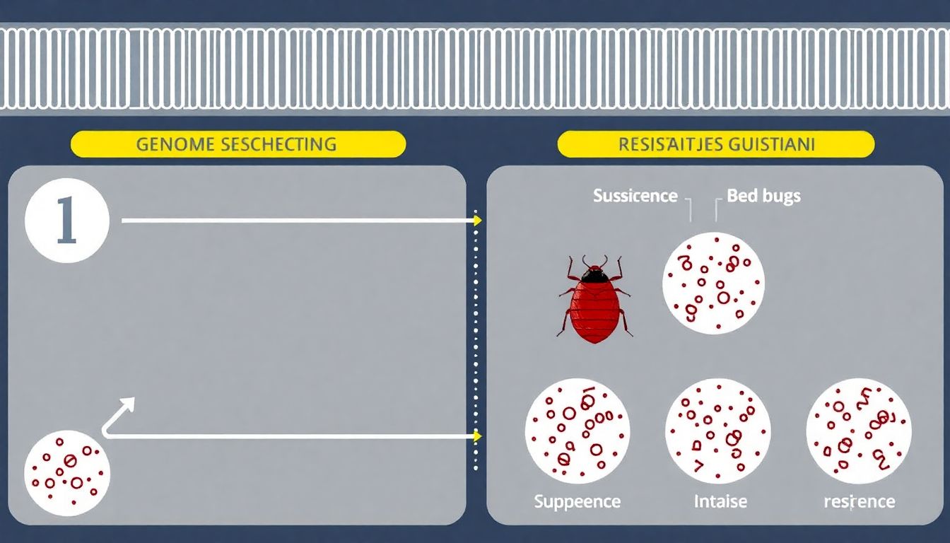 Illustrate the process of genome sequencing, highlighting the differences between susceptible and resistant bed bug strains.