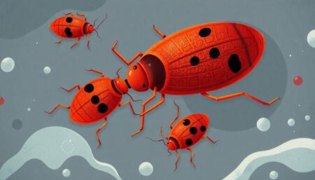 Create an engaging and informative illustration that showcases bed bugs and their remarkable ability to resist insecticides, highlighting the scientific research and genetic mutations that contribute to their survival.