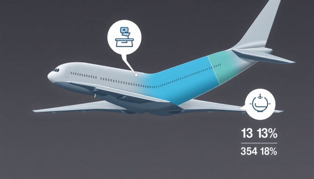 Generate an image of a commercial airplane with highlighted sections indicating the front, middle, and tail end seats, with a focus on the tail end. Include icons or symbols representing safety and survival rates.