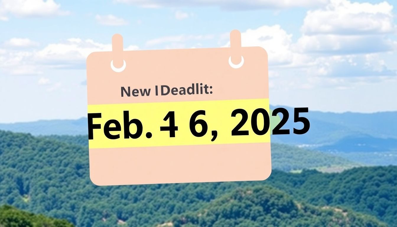 A calendar highlighting the new deadline of Feb. 6, 2025, with a background of North Carolina's landscape.