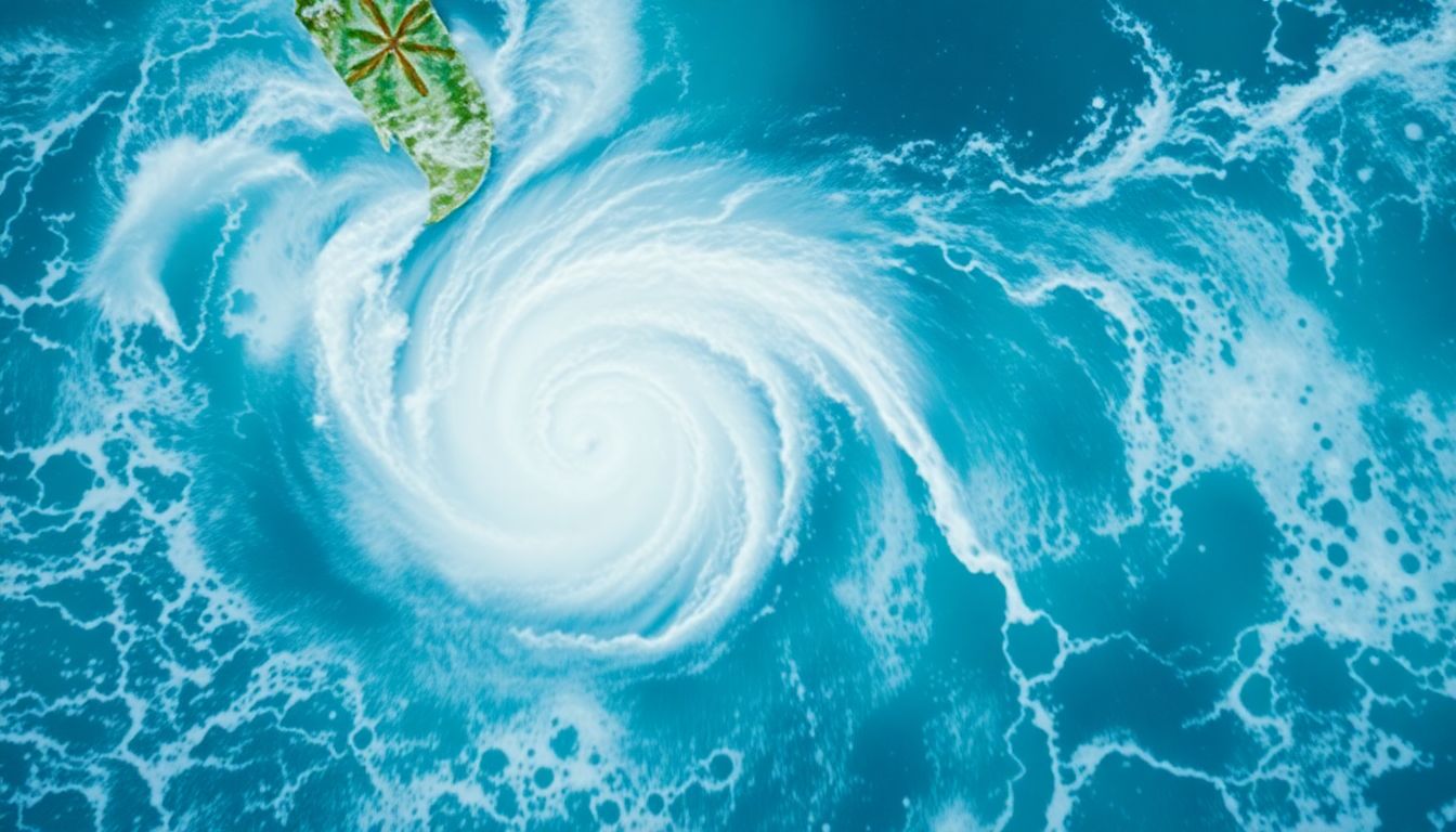 Create an image of Hurricane Beryl making landfall on the Gulf coast of the US, with waves crashing around the Mexican resort of Playa del Carmen.