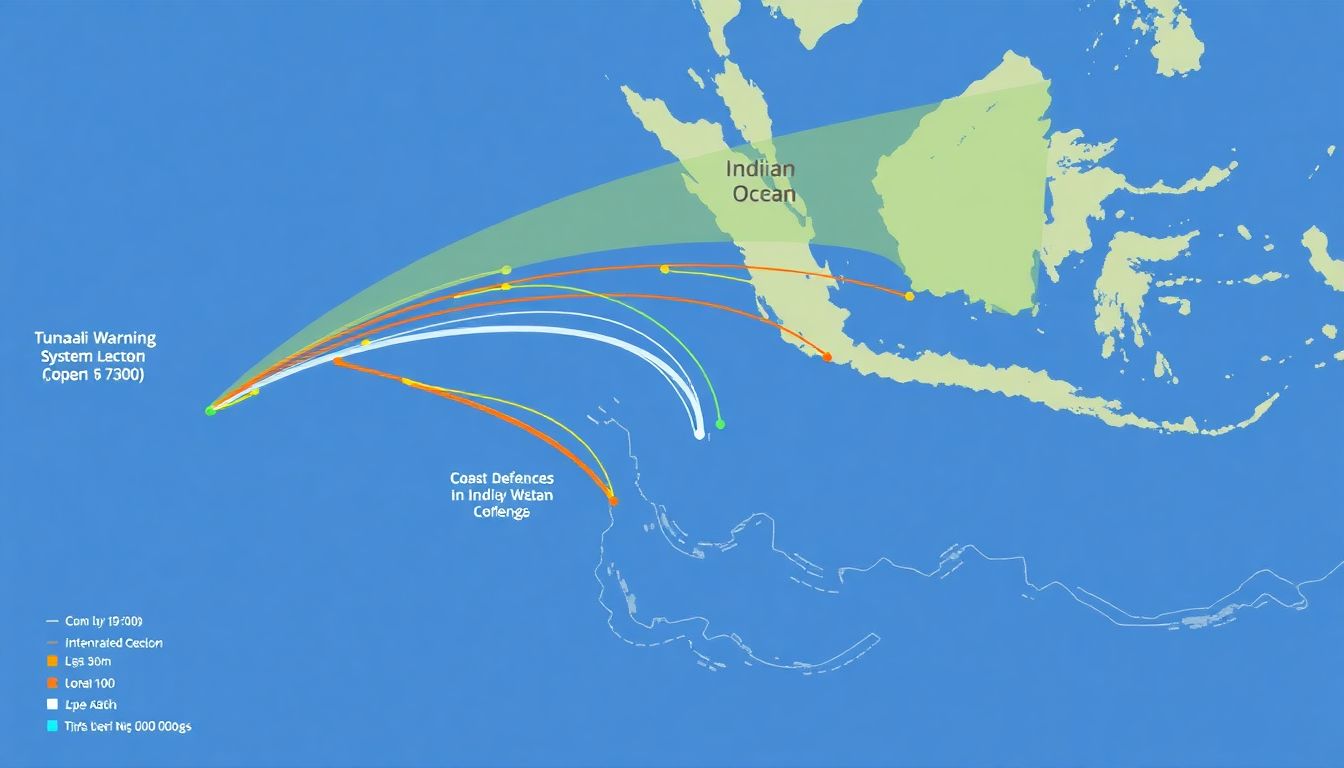 Illustrate the current state of tsunami warning systems and coastal defenses in the Indian Ocean region.