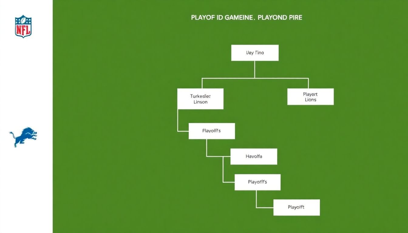 A flowchart or decision tree showing the possible playoff outcomes based on the result of the game against the Lions.