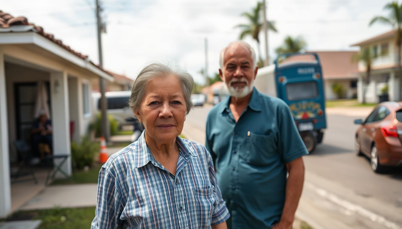 Depict a local resident standing in front of their home, with the busy traffic visible in the background.