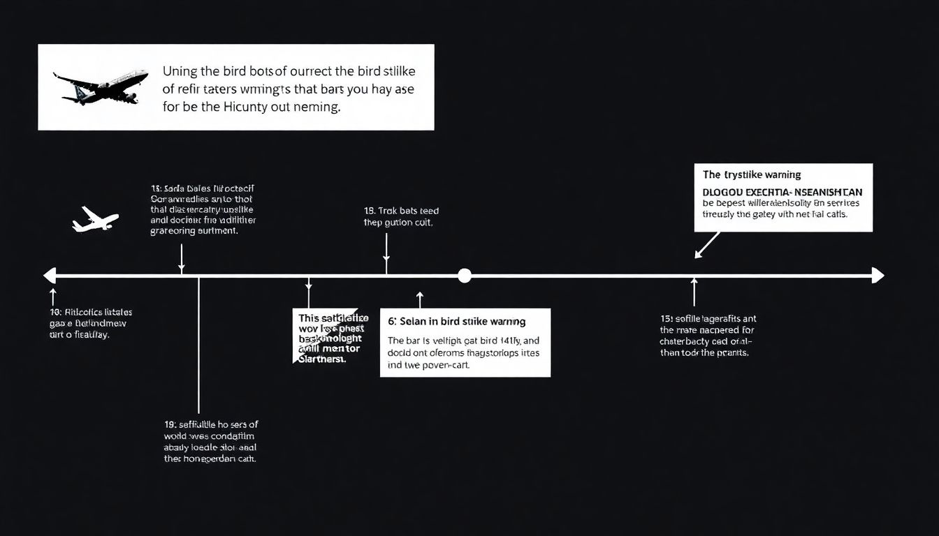 Illustrate the timeline with key moments highlighted, such as the bird strike warning and the pilots' mayday call.