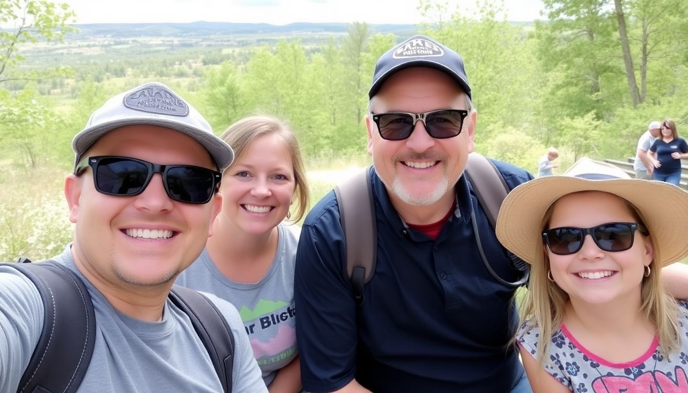 Randy Perkins enjoying a family outing, with a background of nature and outdoor activities.