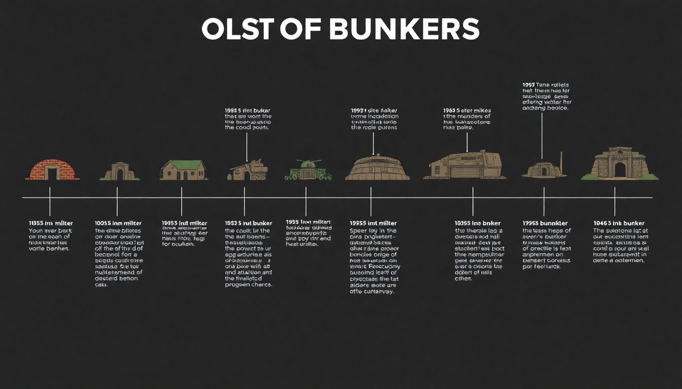 A timeline infographic illustrating the evolution of bunkers, from basic military structures to elaborate, modern designs.