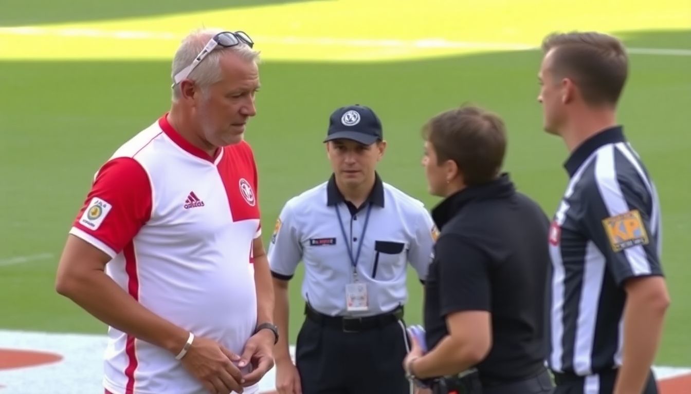 Anpo being declared the winner, with the referee and security personnel in the background.