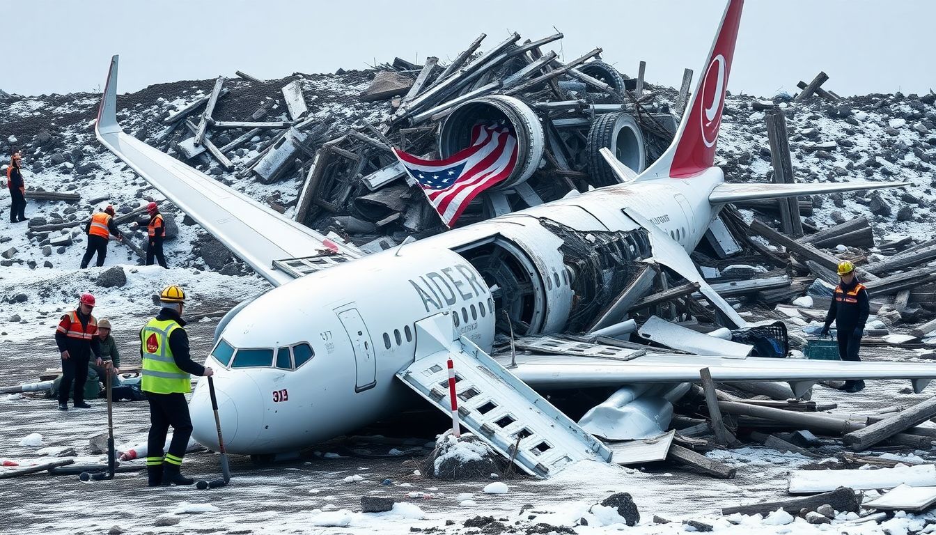 Create an image of the crash site in South Korea with emergency responders and the wreckage of the Boeing 737-800.