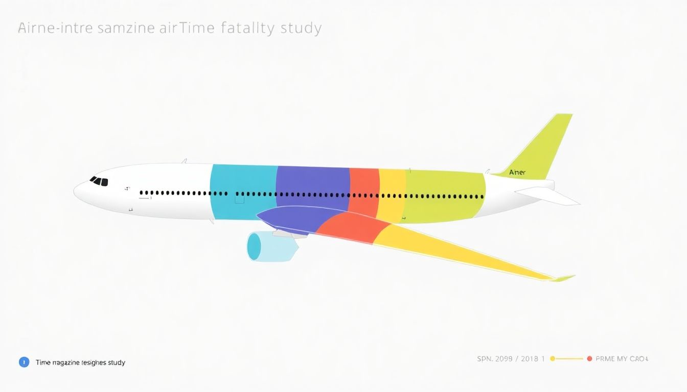 Illustrate a diagram of an airplane with color-coded sections representing fatality rates based on the Time magazine study.