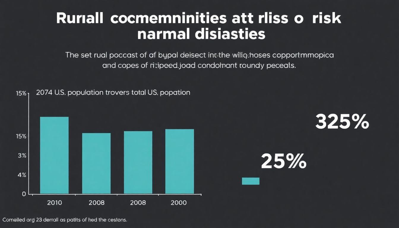 An infographic showing the percentage of rural communities at risk of natural disasters compared to the total U.S. population.