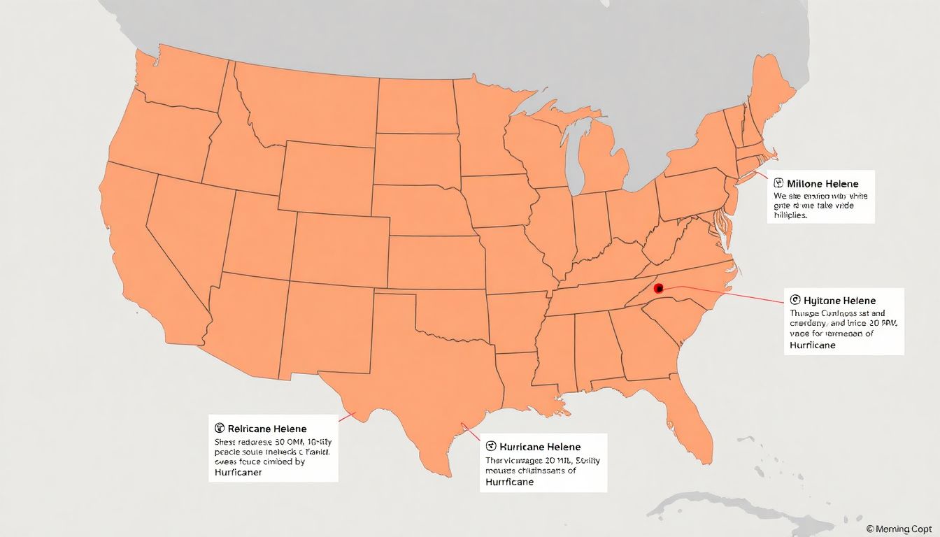Illustrate a map of the US highlighting the areas most affected by Hurricanes Helene and Milton, with details about their impact.