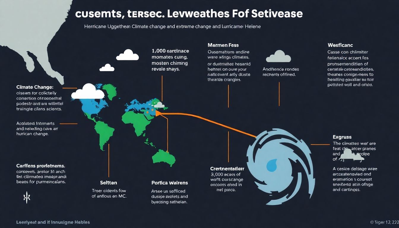 Generate an infographic showing the link between climate change and extreme weather events, with a focus on Hurricane Helene.