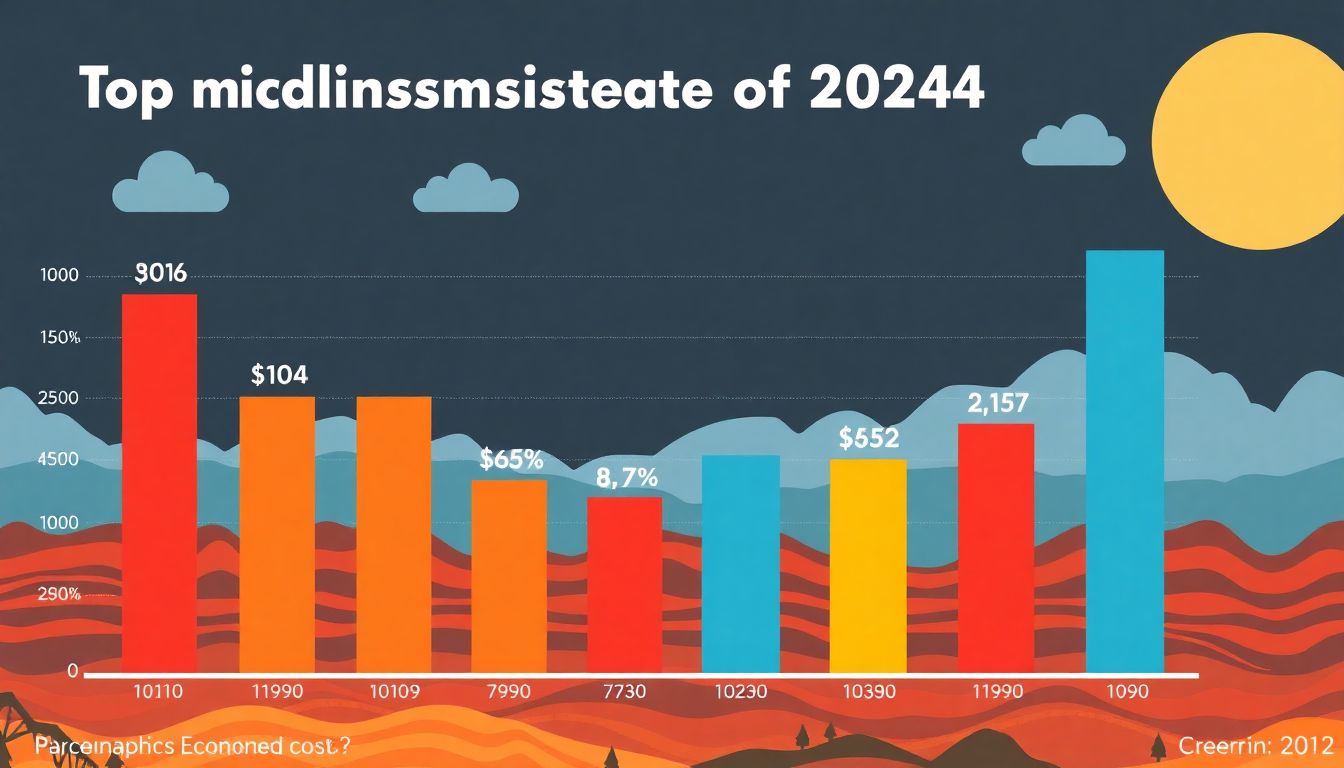Create an infographic showing the economic cost of each of the top 10 climate disasters of 2024, with a bar graph comparing the costs.
