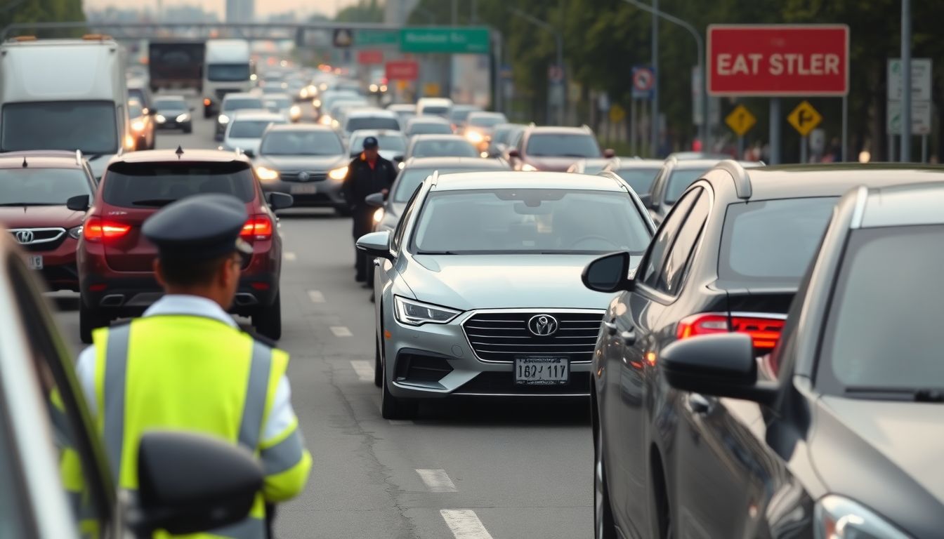 Create an image of the traffic finally beginning to clear, with a sense of relief washing over the motorists. Include a few police officers and traffic authorities helping to direct the flow of cars, and a spokesperson addressing the situation to the press.