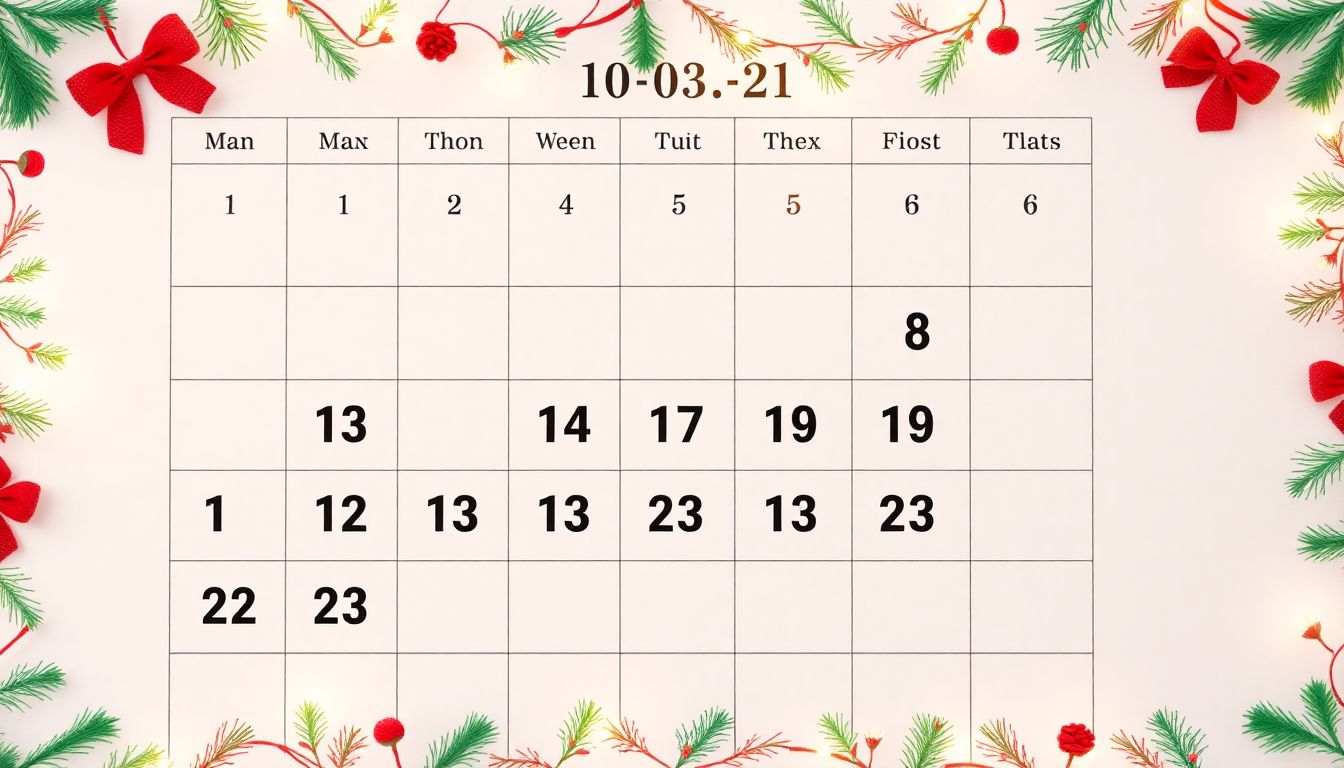 Create an image of a calendar highlighting the closed dates with a festive border.