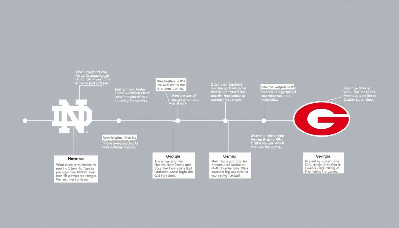 Create an image of a timeline or roadmap showing the significant milestones and games that led Notre Dame and Georgia to the Sugar Bowl.