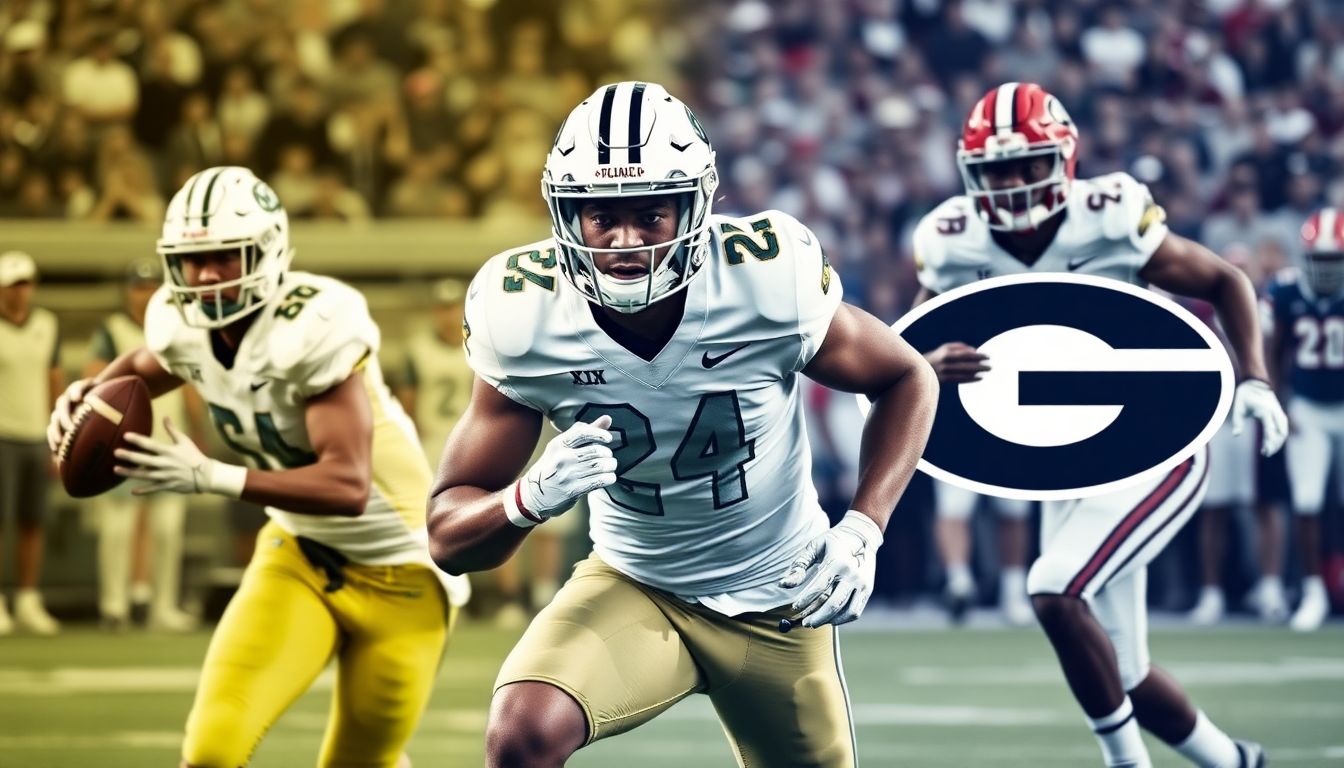 Create an image of the top players from Notre Dame and Georgia in action, showcasing their skills and intensity on the field.