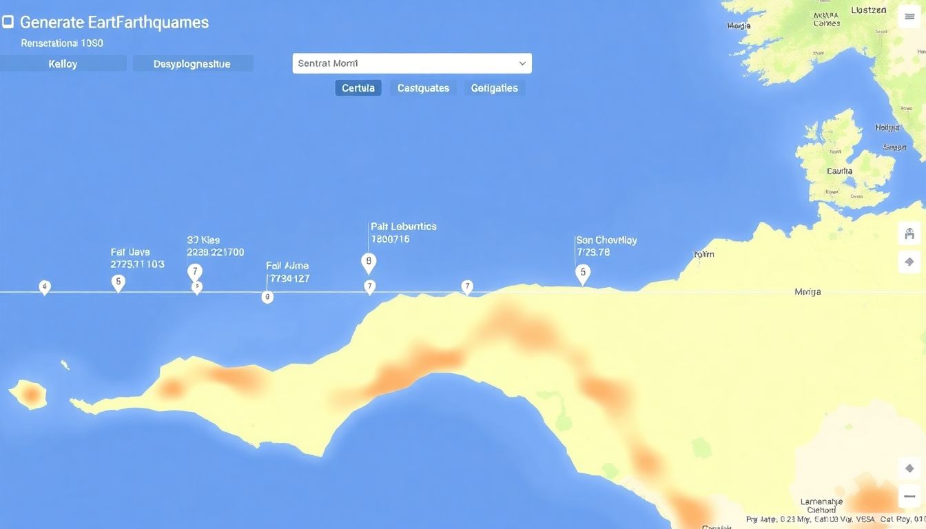 Generate an image of a timeline or map showing the locations and magnitudes of the earthquakes, with icons representing the affected areas.