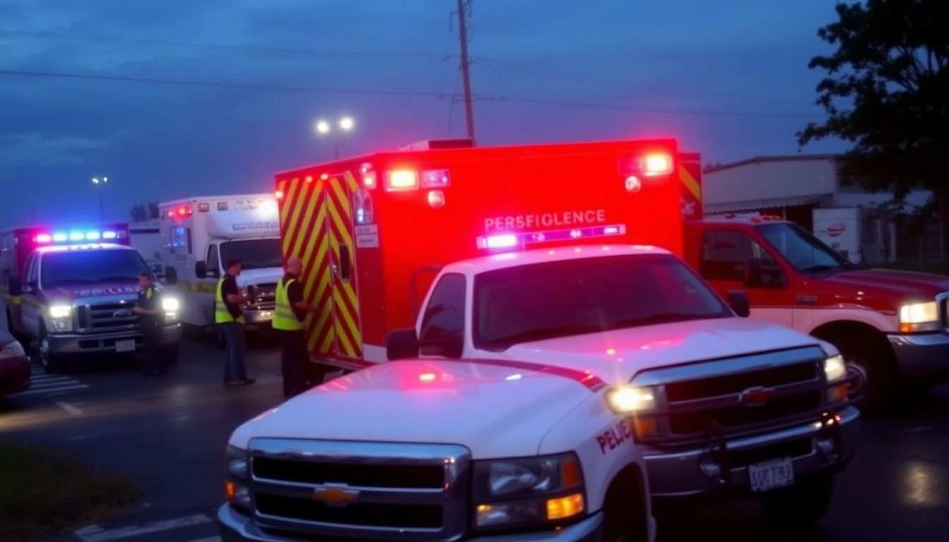 Emergency vehicles and personnel preparing for the storm, with a focus on coordination and readiness.