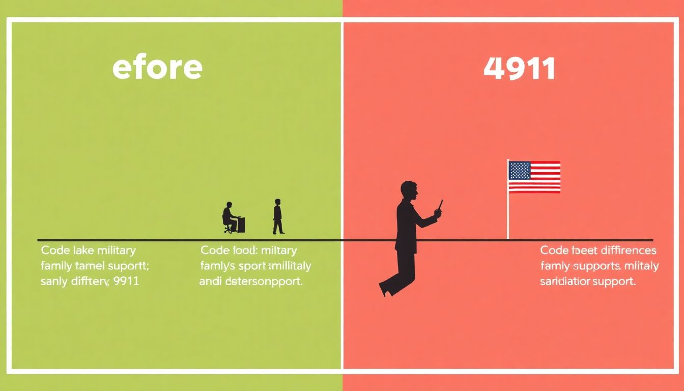 Illustrate a timeline or comparison chart showing the differences in military family support before and after 9/11.