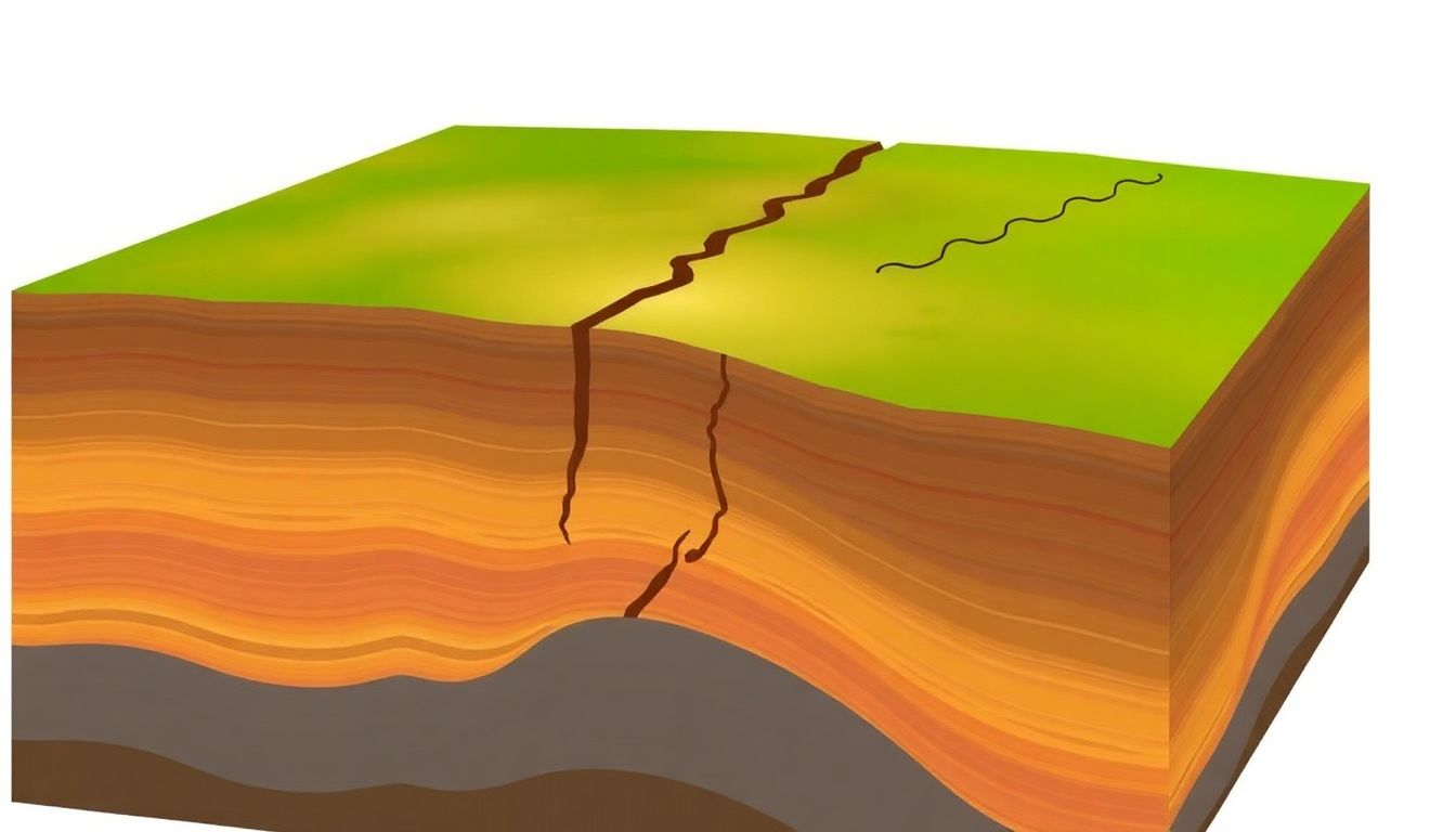 Illustrate a cross-section of the Earth's crust showing small fractures forming due to tectonic stress.