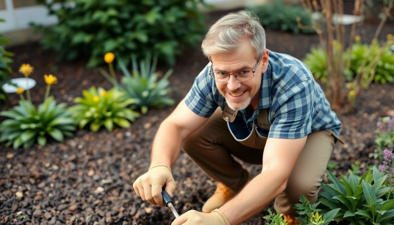 A young Randy Perkins working in landscaping, with a vision of his future success in his eyes.