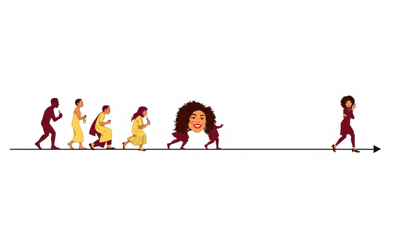 Illustrate the evolution of comedy through a timeline, starting from ancient times and leading to the present day. Include Michelle Buteau as a key figure in this evolution, using her comedy to promote inclusivity and progress.