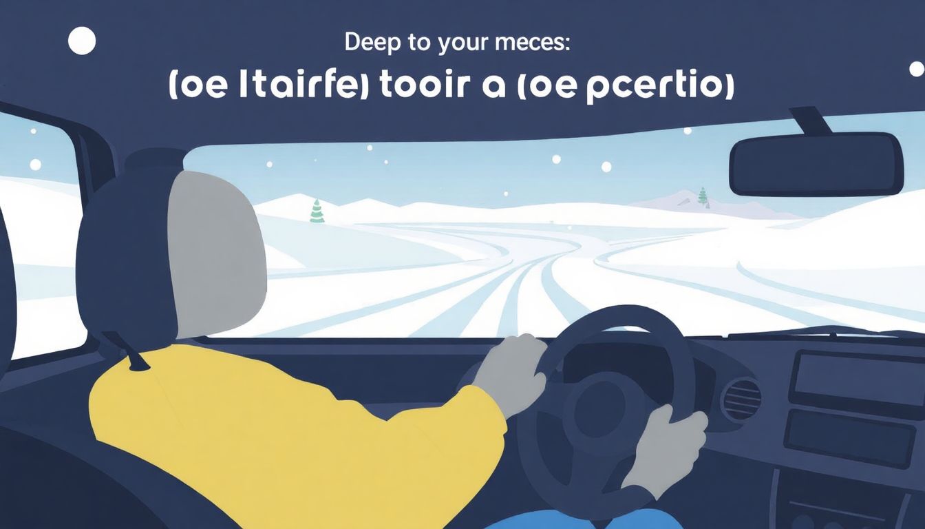 Illustrate a car driving safely through a snowy landscape, emphasizing the importance of preparation.