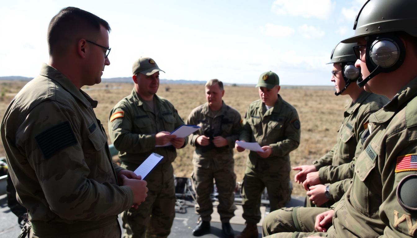 Show a debriefing session with military personnel discussing the exercise's outcomes and planning for future improvements.