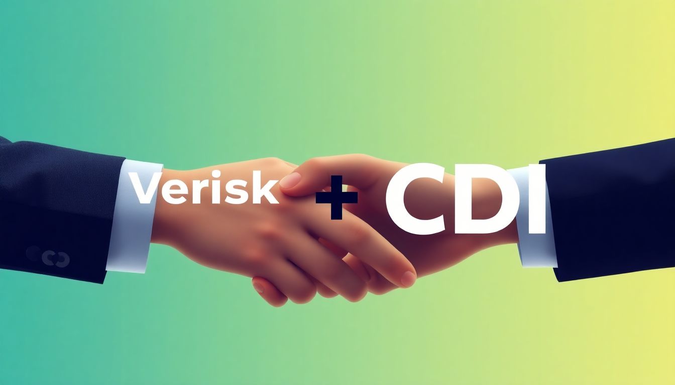 Design an image of a digital handshake between Verisk and the CDI, representing their collaborative effort towards a more resilient insurance market.